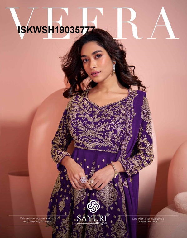 Embroidered Georgette Peplum Kurti With Sharara And Dupatta-ISKWSH19035777