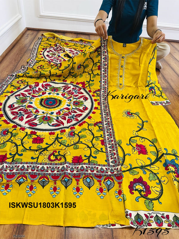 Digital Printed Silk Kurti With Pant And Dupatta-ISKWSU1803K1595