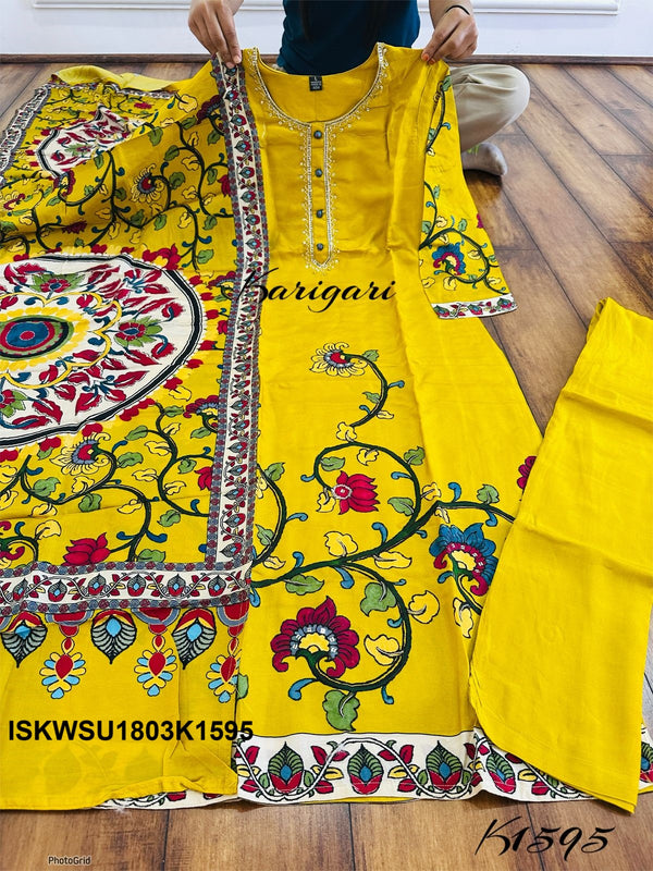 Digital Printed Silk Kurti With Pant And Dupatta-ISKWSU1803K1595