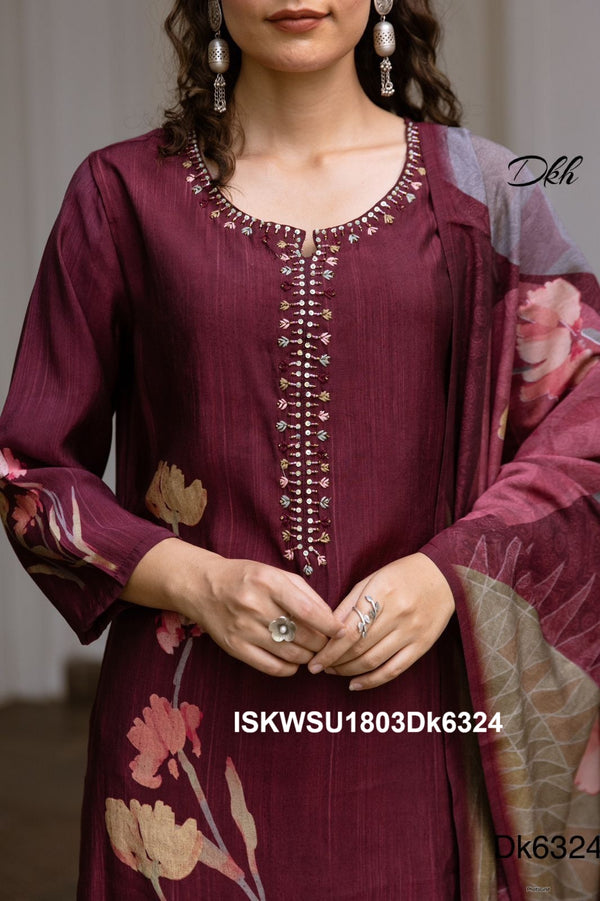 Printed Modal Maslin Kurti With Pant And Dupatta-ISKWSU1803Dk6324