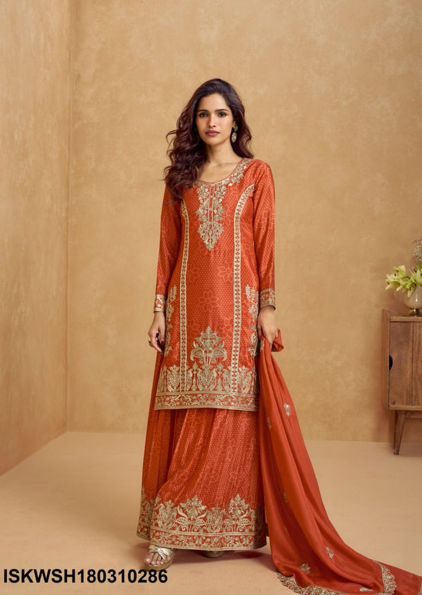 Printed Chinon Silk Kurti With Sharara And Embroidered Dupatta-ISKWSH180310284/85/86/87