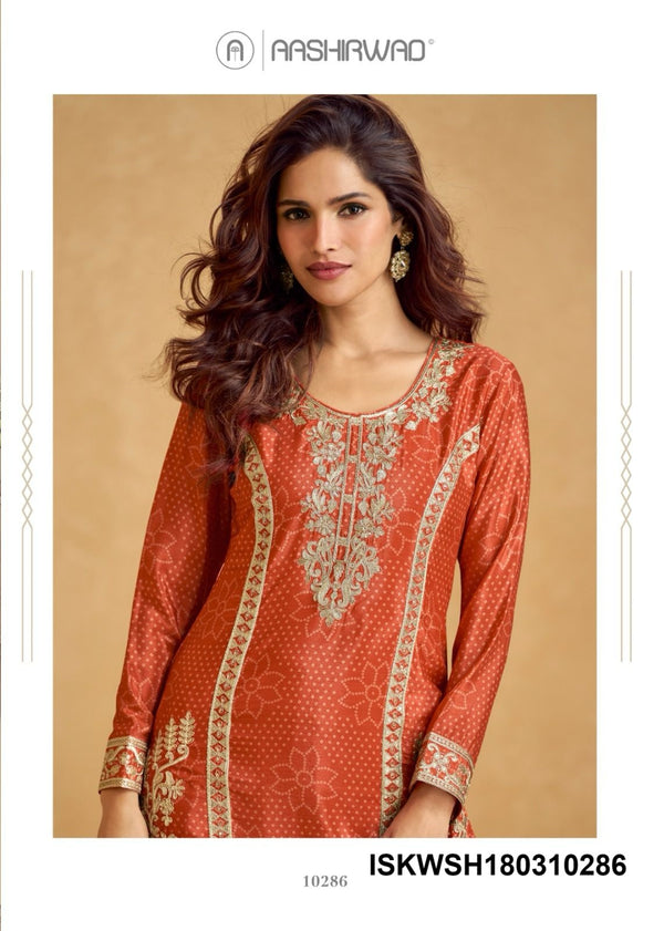 Printed Chinon Silk Kurti With Sharara And Embroidered Dupatta-ISKWSH180310284/85/86/87