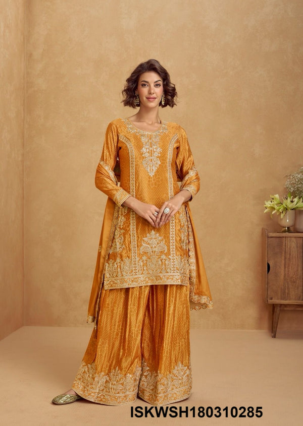 Printed Chinon Silk Kurti With Sharara And Embroidered Dupatta-ISKWSH180310284/85/86/87