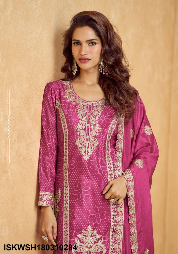 Printed Chinon Silk Kurti With Sharara And Embroidered Dupatta-ISKWSH180310284/85/86/87