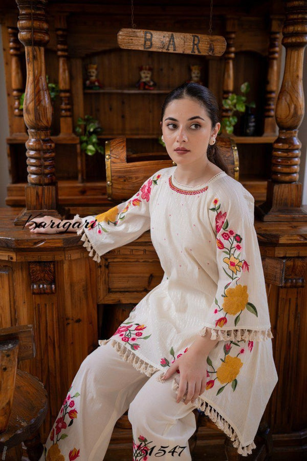 Embroidered Cotton Top With Pant-ISKWIDW1703K1547