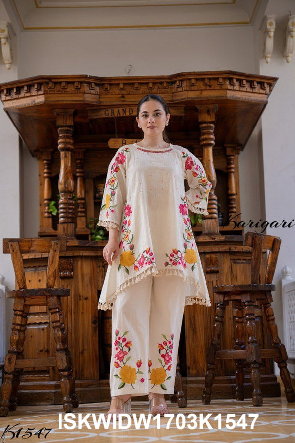 Embroidered Cotton Top With Pant-ISKWIDW1703K1547