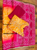 Bandhani Printed Gaji Silk Kurti With Pant And Dupatta-ISKWSU1703k1578