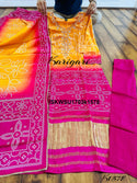 Bandhani Printed Gaji Silk Kurti With Pant And Dupatta-ISKWSU1703k1578
