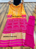 Bandhani Printed Gaji Silk Kurti With Pant And Dupatta-ISKWSU1703k1578