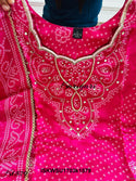 Bandhani Printed Gaji Silk Kurti With Pant And Dupatta-ISKWSU1703k1579
