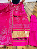 Bandhani Printed Gaji Silk Kurti With Pant And Dupatta-ISKWSU1703k1579