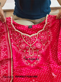 Bandhani Printed Gaji Silk Kurti With Pant And Dupatta-ISKWSU1703k1580