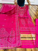 Bandhani Printed Gaji Silk Kurti With Pant And Dupatta-ISKWSU1703k1579