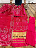 Bandhani Printed Gaji Silk Kurti With Pant And Dupatta-ISKWSU1703k1580