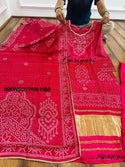 Bandhani Printed Gaji Silk Kurti With Pant And Dupatta-ISKWSU1703k1580