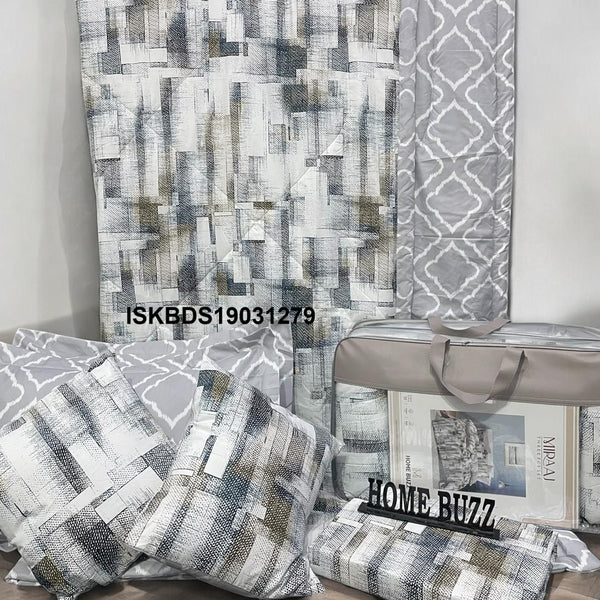 Cotton Bedsheet With Pillow Cover And Cushions Set-ISKBDS19031279