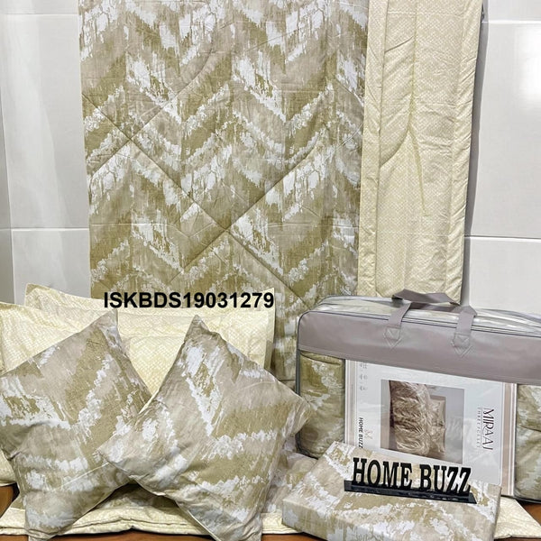 Cotton Bedsheet With Pillow Cover And Cushions Set-ISKBDS19031279
