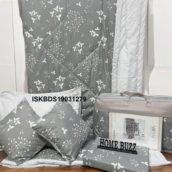 Cotton Bedsheet With Pillow Cover And Cushions Set-ISKBDS19031279