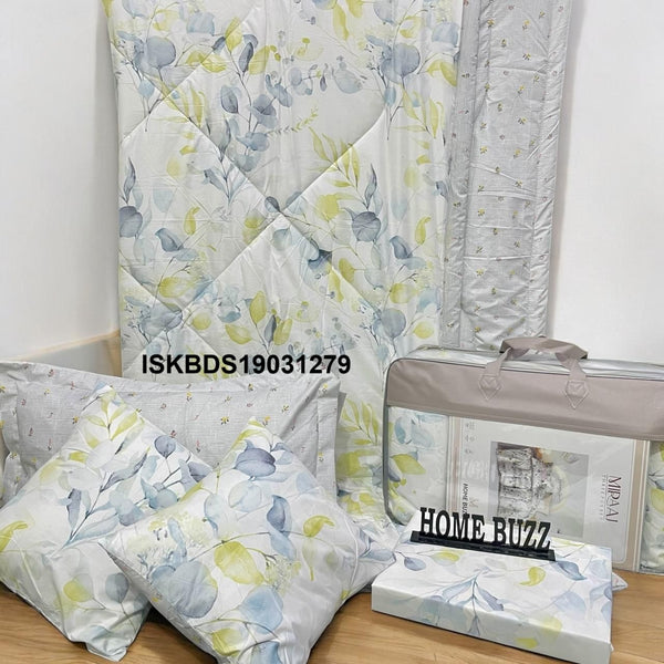 Cotton Bedsheet With Pillow Cover And Cushions Set-ISKBDS19031279