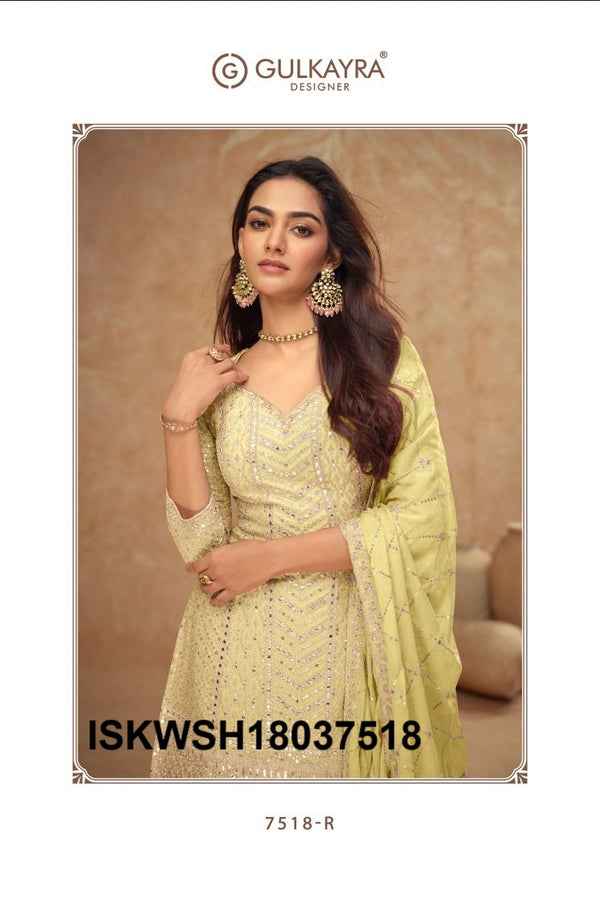 Embroidered Chinon Kurti With Sharara And Dupatta-ISKWSH18037518