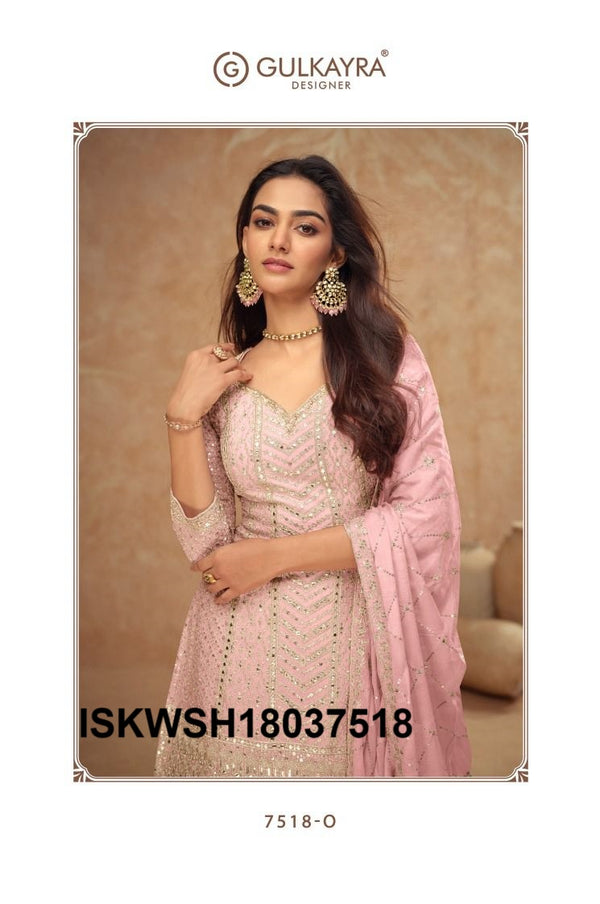 Embroidered Chinon Kurti With Sharara And Dupatta-ISKWSH18037518