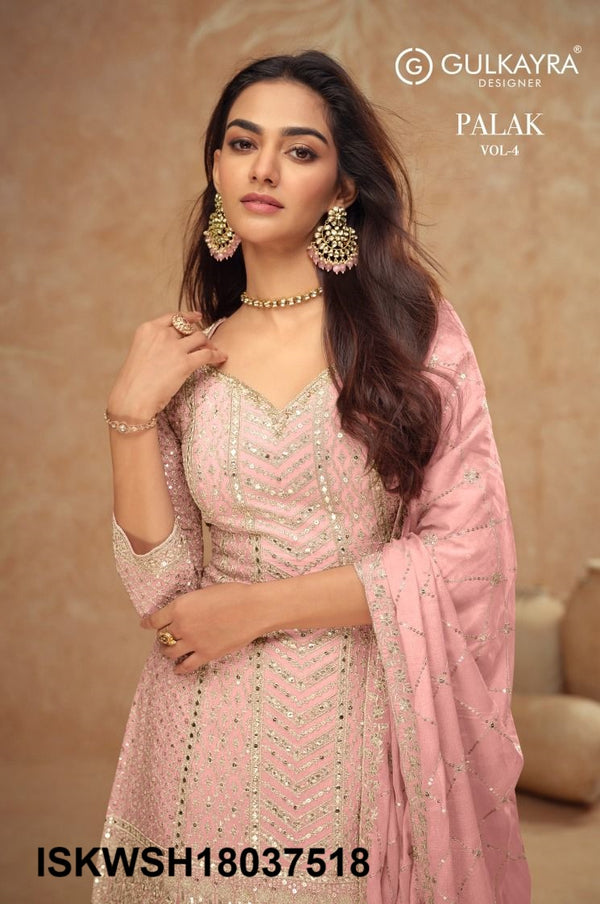 Embroidered Chinon Kurti With Sharara And Dupatta-ISKWSH18037518