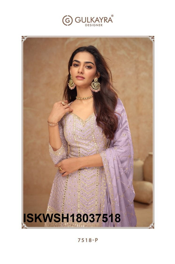 Embroidered Chinon Kurti With Sharara And Dupatta-ISKWSH18037518