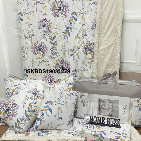 Cotton Bedsheet With Pillow Cover And Cushions Set-ISKBDS19031279