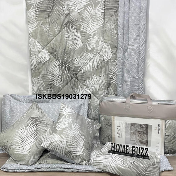 Cotton Bedsheet With Pillow Cover And Cushions Set-ISKBDS19031279