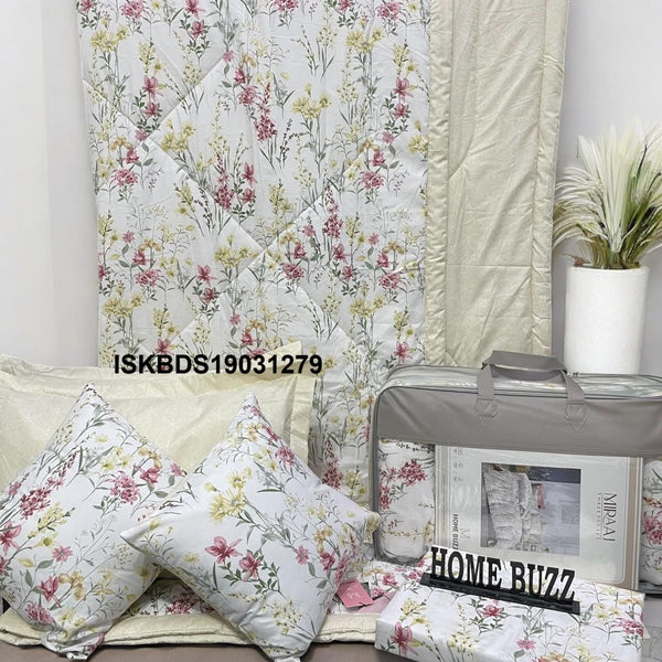Cotton Bedsheet With Pillow Cover And Cushions Set-ISKBDS19031279