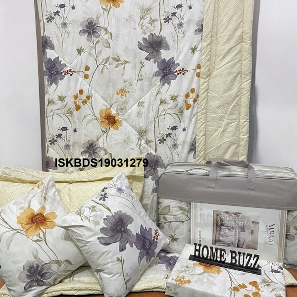Cotton Bedsheet With Pillow Cover And Cushions Set-ISKBDS19031279