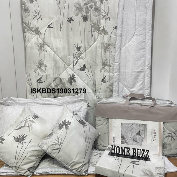Cotton Bedsheet With Pillow Cover And Cushions Set-ISKBDS19031279