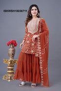 Embroidered Georgette Kurti With Sharara And Dupatta-ISKWSH18036711