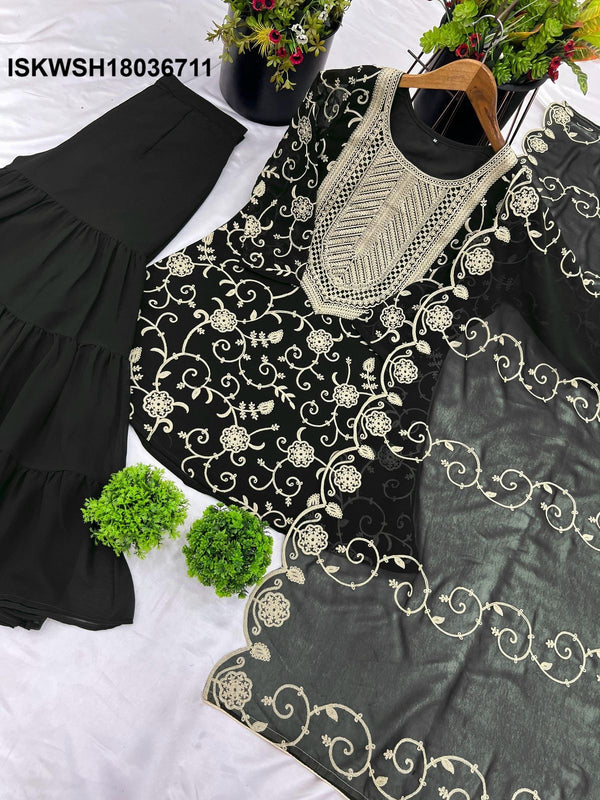 Embroidered Georgette Kurti With Sharara And Dupatta-ISKWSH18036711