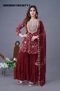 Embroidered Georgette Kurti With Sharara And Dupatta-ISKWSH18036711