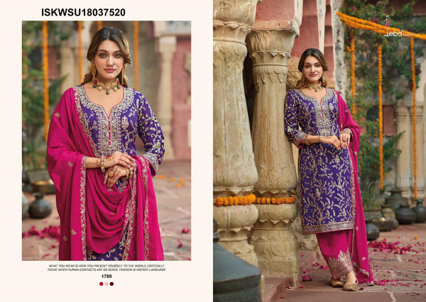 Embroidered Chinon Kurti With Pant And Dupatta-ISKWSU18037520