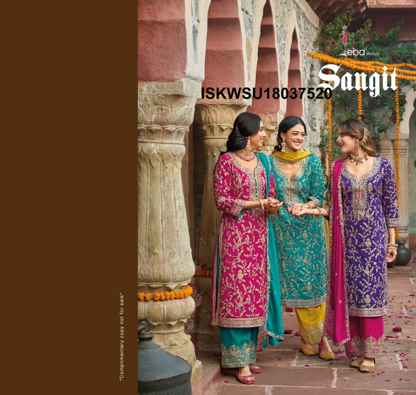 Embroidered Chinon Kurti With Pant And Dupatta-ISKWSU18037520