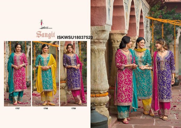 Embroidered Chinon Kurti With Pant And Dupatta-ISKWSU18037520