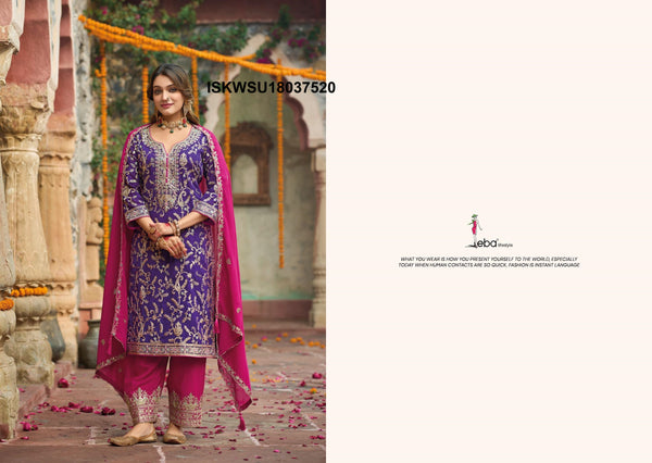 Embroidered Chinon Kurti With Pant And Dupatta-ISKWSU18037520