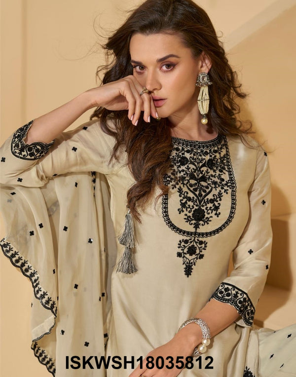 Embroidered Chinon Silk Kurti With Sharara And Dupatta-ISKWSH18035812