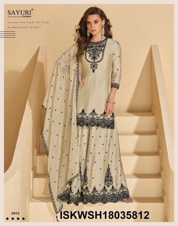 Embroidered Chinon Silk Kurti With Sharara And Dupatta-ISKWSH18035812