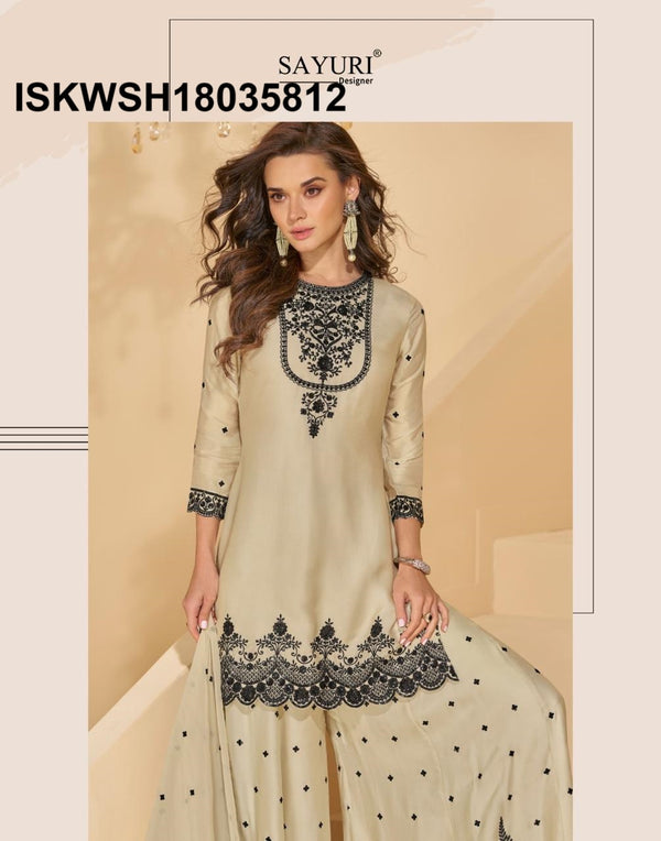 Embroidered Chinon Silk Kurti With Sharara And Dupatta-ISKWSH18035812