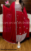 Embroidered Georgette Gown With Dupatta-ISKWGN1903SPC4591
