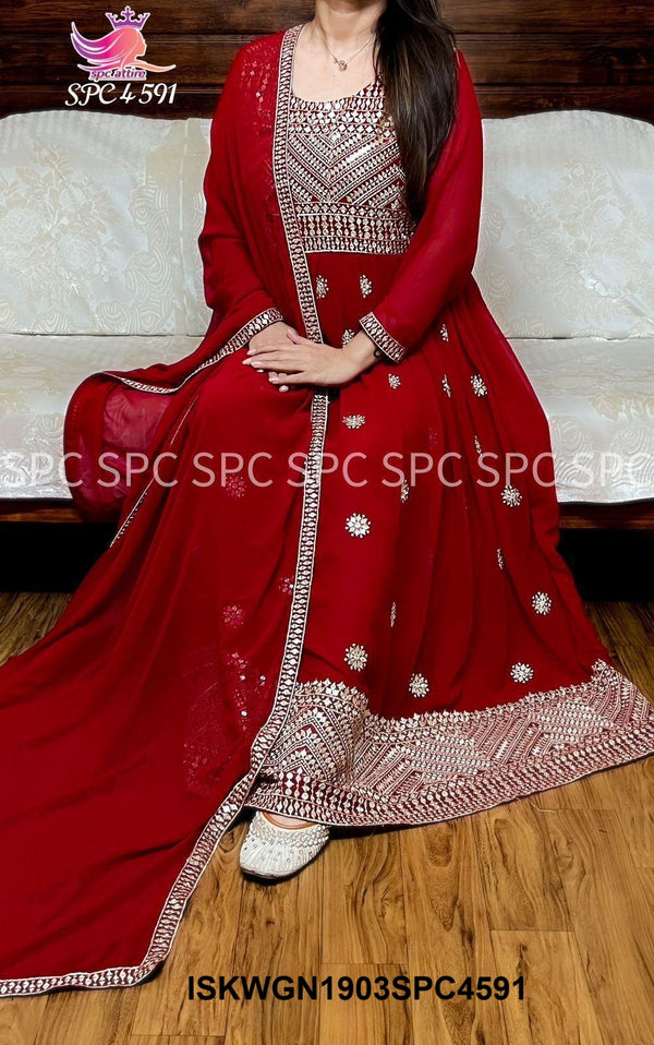 Embroidered Georgette Gown With Dupatta-ISKWGN1903SPC4591