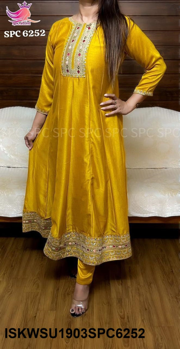 Sequined Cotton Silk Anarkali Kurti With Pant And Banarasi Weaving Dupatta-ISKWSU1903SPC6252
