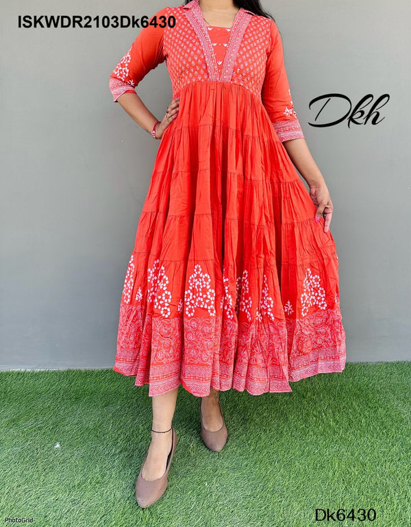Block Printed Cotton Dress-ISKWDR2103Dk6429/Dk6430