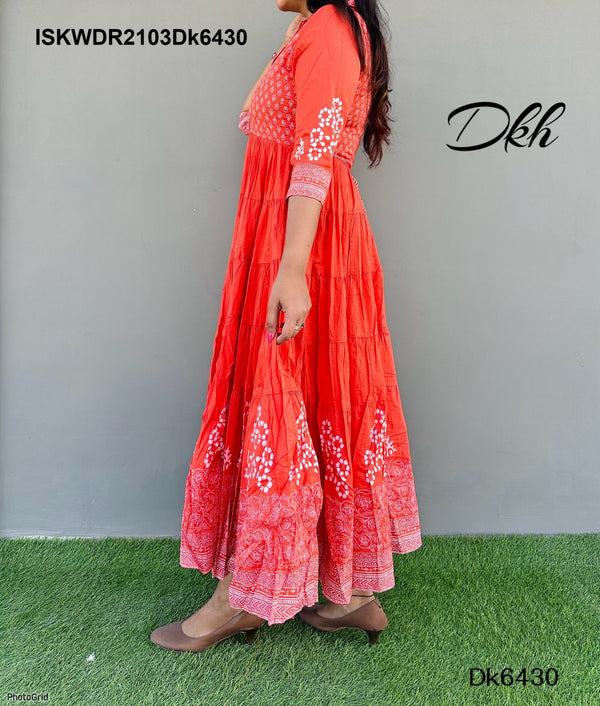 Block Printed Cotton Dress-ISKWDR2103Dk6429/Dk6430