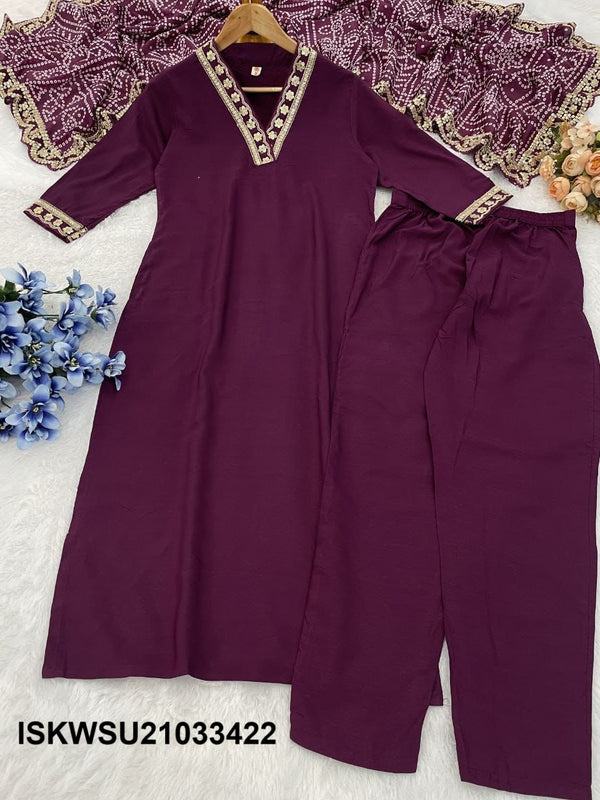 Embriodered Viscose Silk Kurti With Pant And Chinon Dupatta-ISKWSU21033422