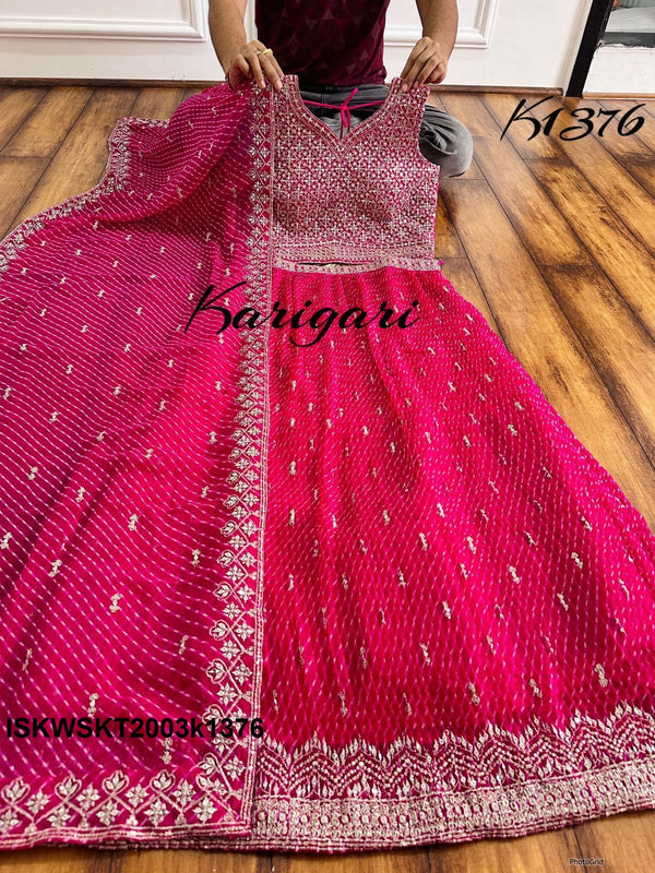 Embroidered Georgette Skirt And Crop Top And Dupatta-ISKWSKT2003k1376