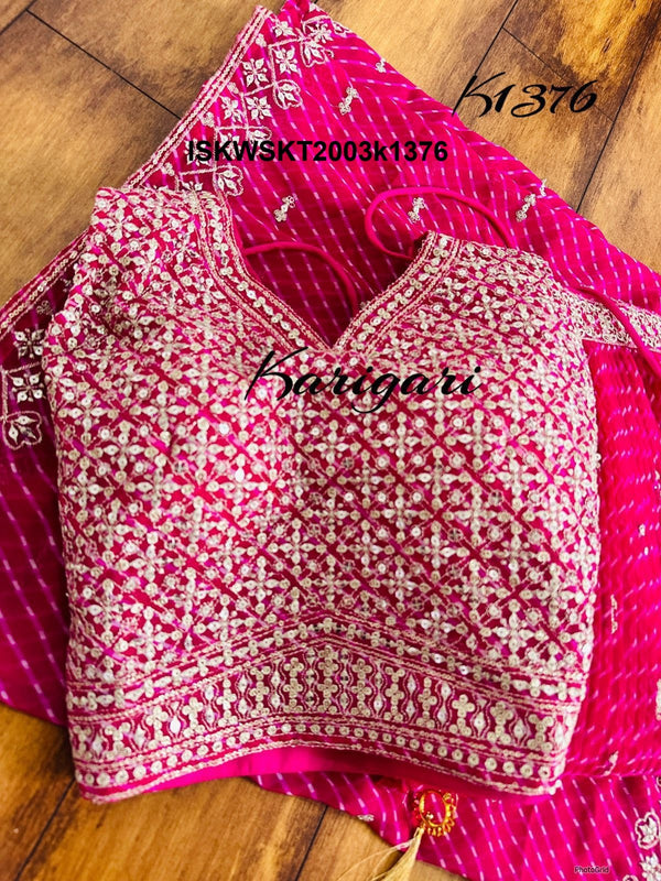 Embroidered Georgette Skirt And Crop Top And Dupatta-ISKWSKT2003k1376